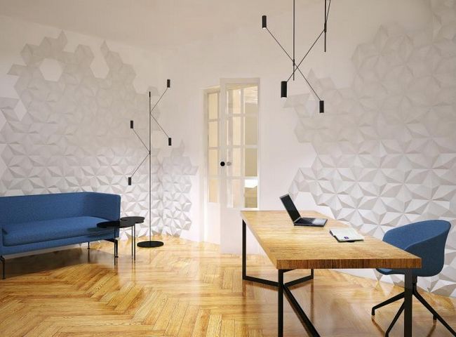 Дизайн интерьера с использованием бетонной плитки на стене