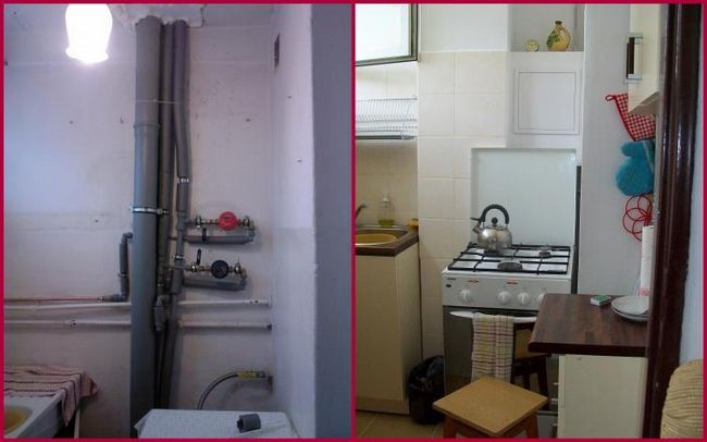 Маленькая кухня - использование зданий для скрытия неприглядных установок - входные двери обеспечивают доступ к счетчикам воды