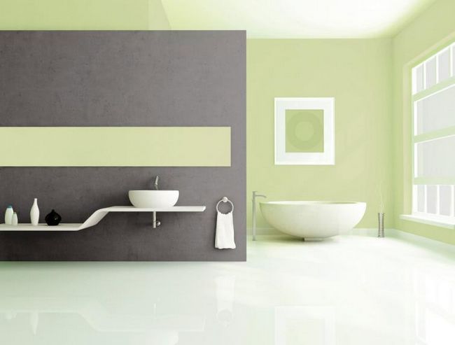 Ванная комната со стенами, покрытыми латексной краской. Ванная комната и кухня