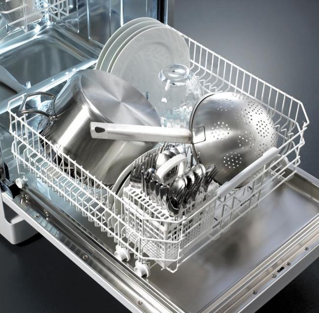 Интерьер посудомоечной машины, наполненной посудой