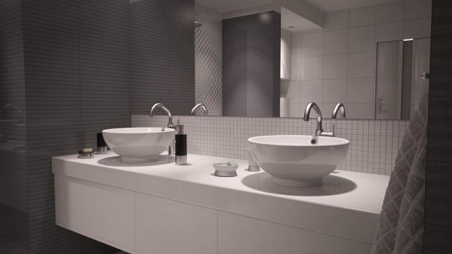 Современная ванная комната с керамическими раковинами