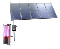 солнечный комплект на заказ - система, основанная на плоских солнечных коллекторах с водяным баком, насосным агрегатом и контроллером
