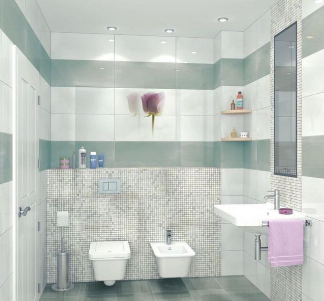 Ванная комната в сером цветочном декоре